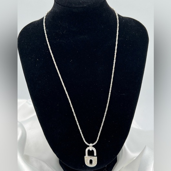 CHRISTIAN DIOR Rhinestone Lock Silver Necklace - Picture 1 of 5